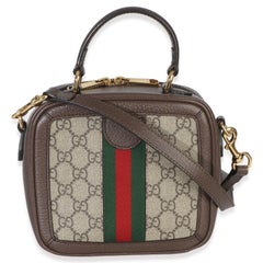 Gucci Beige Ebony GG Supreme Canvas Web Ophidia Mini Top Handle Shoulder Bag
