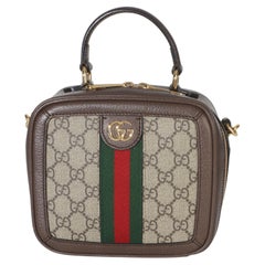 Bolso de hombro mini Ophidia de Gucci con asa superior, de lona GG Supreme en color beige y ébano, con diseño Web