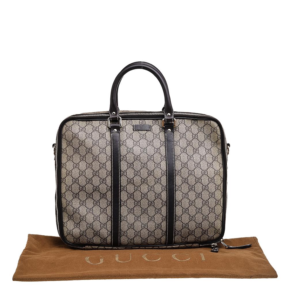 Gucci Beige-Ebony GG Supreme Coated Canvas And Leather Briefcase 2