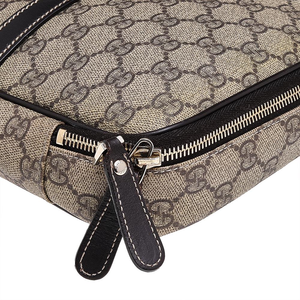 Gray Gucci Beige-Ebony GG Supreme Coated Canvas And Leather Briefcase