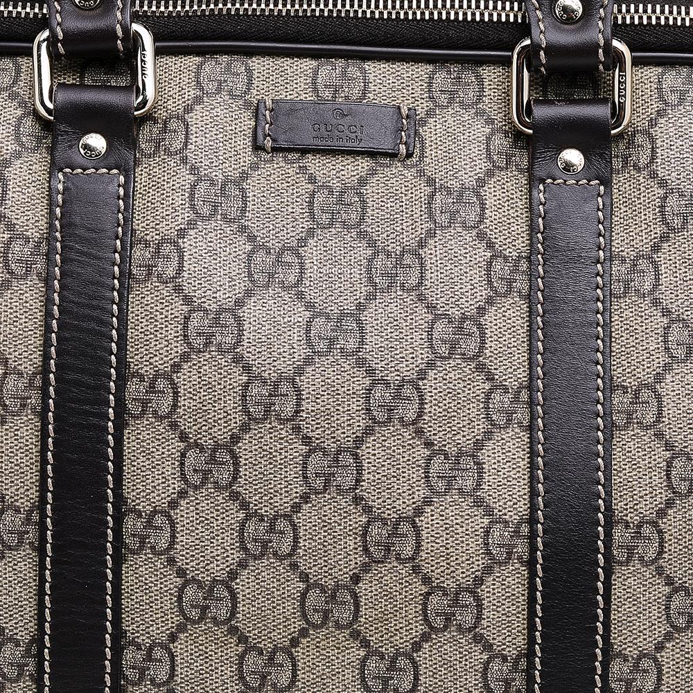 Gucci Beige-Ebony GG Supreme Coated Canvas And Leather Briefcase In Good Condition In Dubai, Al Qouz 2