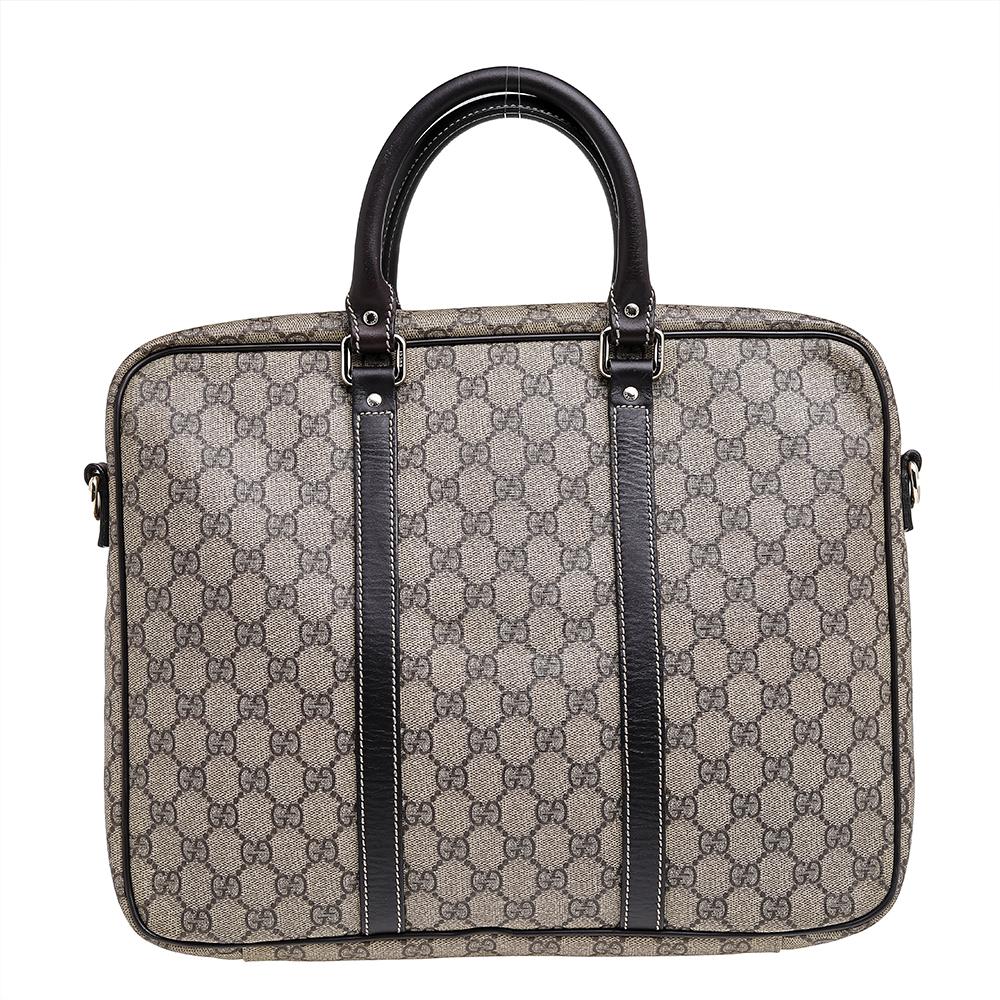 Gucci Beige-Ebony GG Supreme Coated Canvas And Leather Briefcase 1