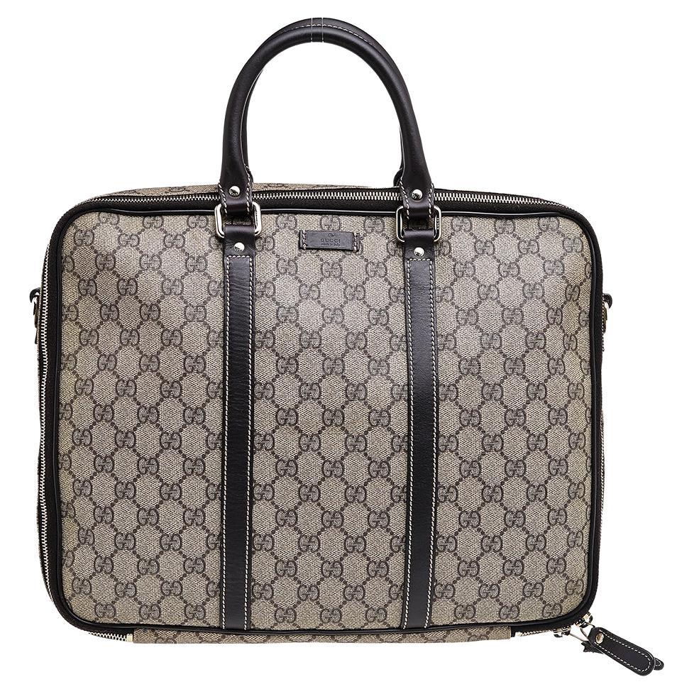 Gucci Beige-Ebony GG Supreme Coated Canvas And Leather Briefcase