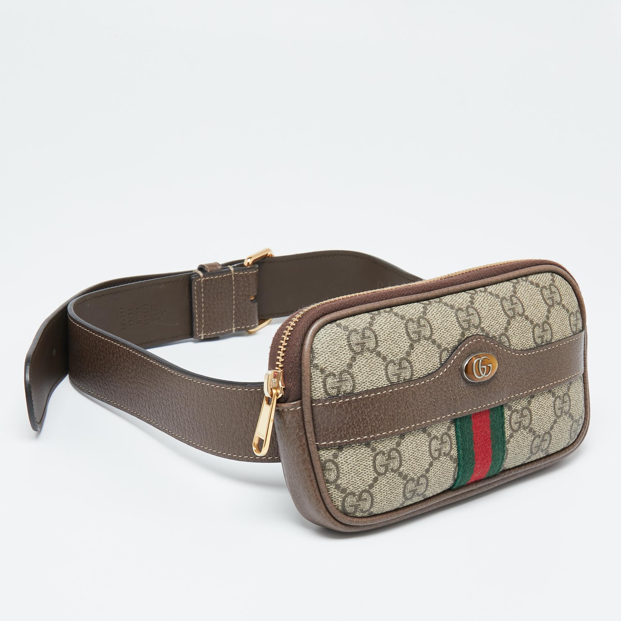Gray Gucci Beige/Ebony GG Supreme Coated Canvas and Leather Ophidia Belt Bag