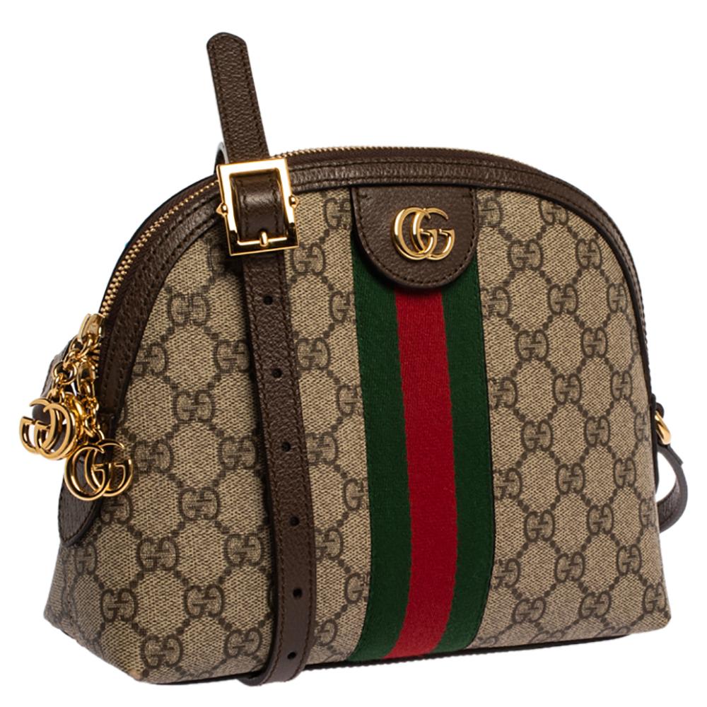 Gucci Beige/Ebony GG Supreme Coated Canvas and Leather Ophidia Crossbody Bag In Good Condition In Dubai, Al Qouz 2