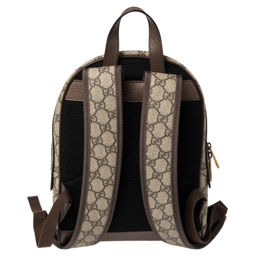Rendered in GG Supreme canvas and leather, the backpack features the Web detail and the double G logo on the front for a signature touch. The front pocket and spacious interior make this Gucci bag ideal for travel and daily commutes.

Includes: