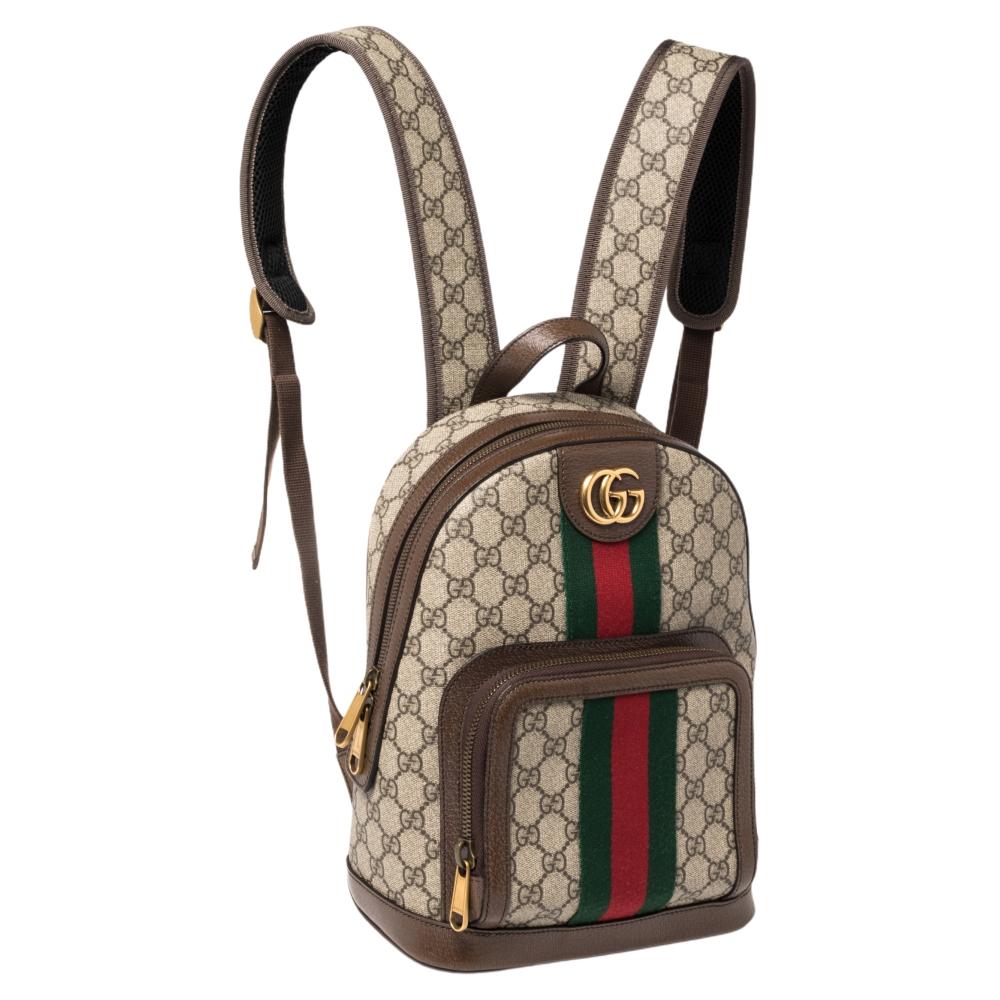 Gucci Beige/Ebony GG Supreme Coated Canvas and Leather Small Ophidia Backpack In Good Condition In Dubai, Al Qouz 2