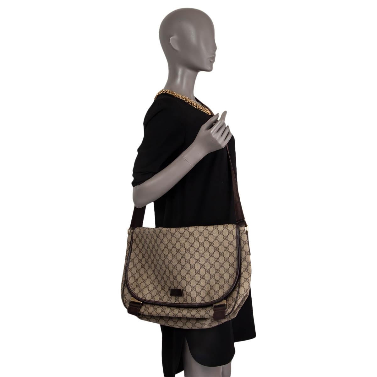 GUCCI beige / ebony GG SUPREME DOUBLE BUCKLE Messenger Bag 2