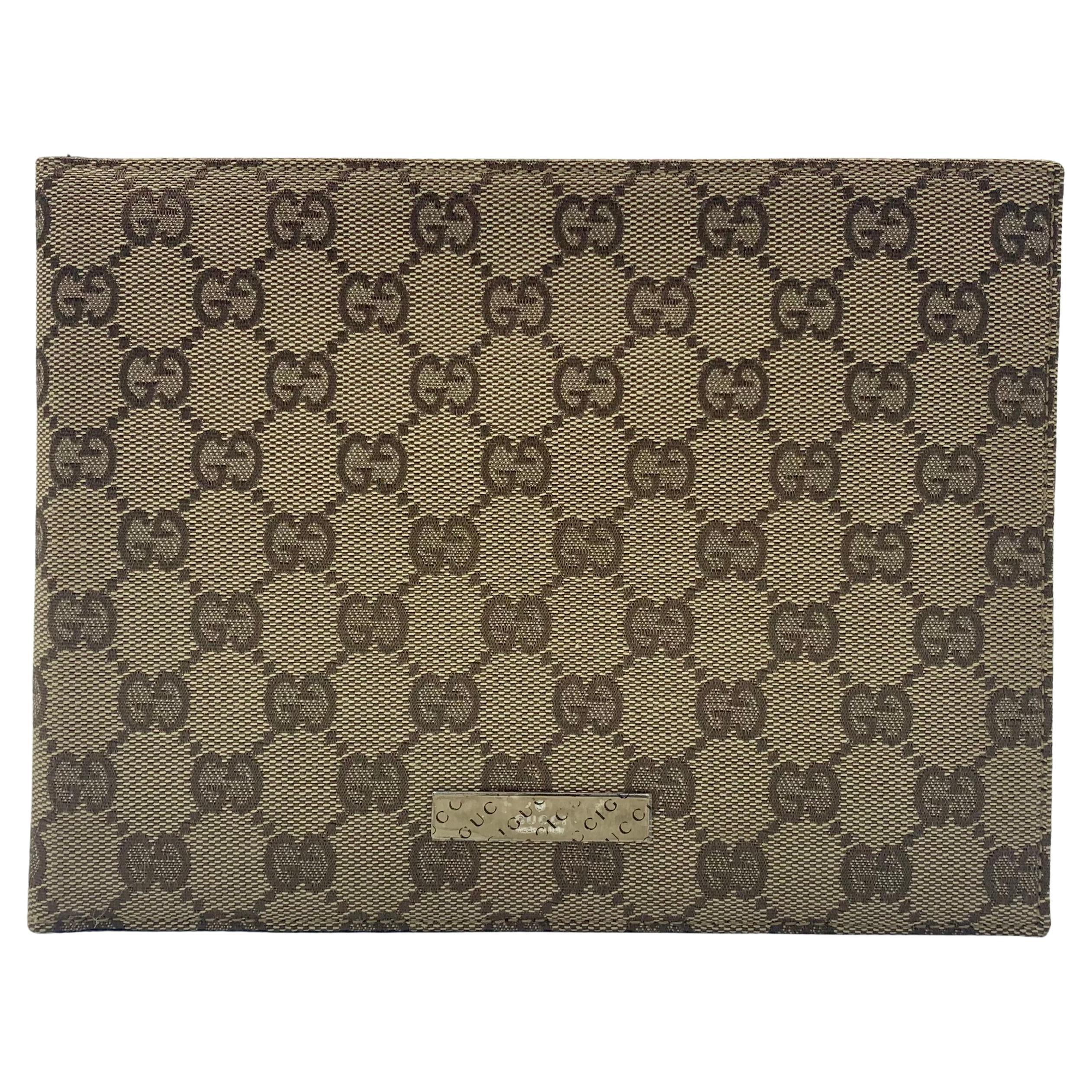 Gucci GG Supreme Leder, Segeltuch-Monogramm-Bilderrahmen mit zwei Fächern, beige Ebenholz im Angebot