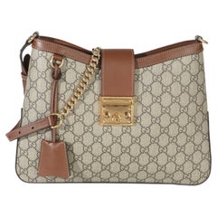 Gucci Beige Ebony GG Supreme Monogram Canvas Medium Padlock Shoulder Bag