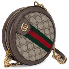 GUCCI beige & ebony GG SUPREME ROUND OPHIDIA MINI Shoulder Bag