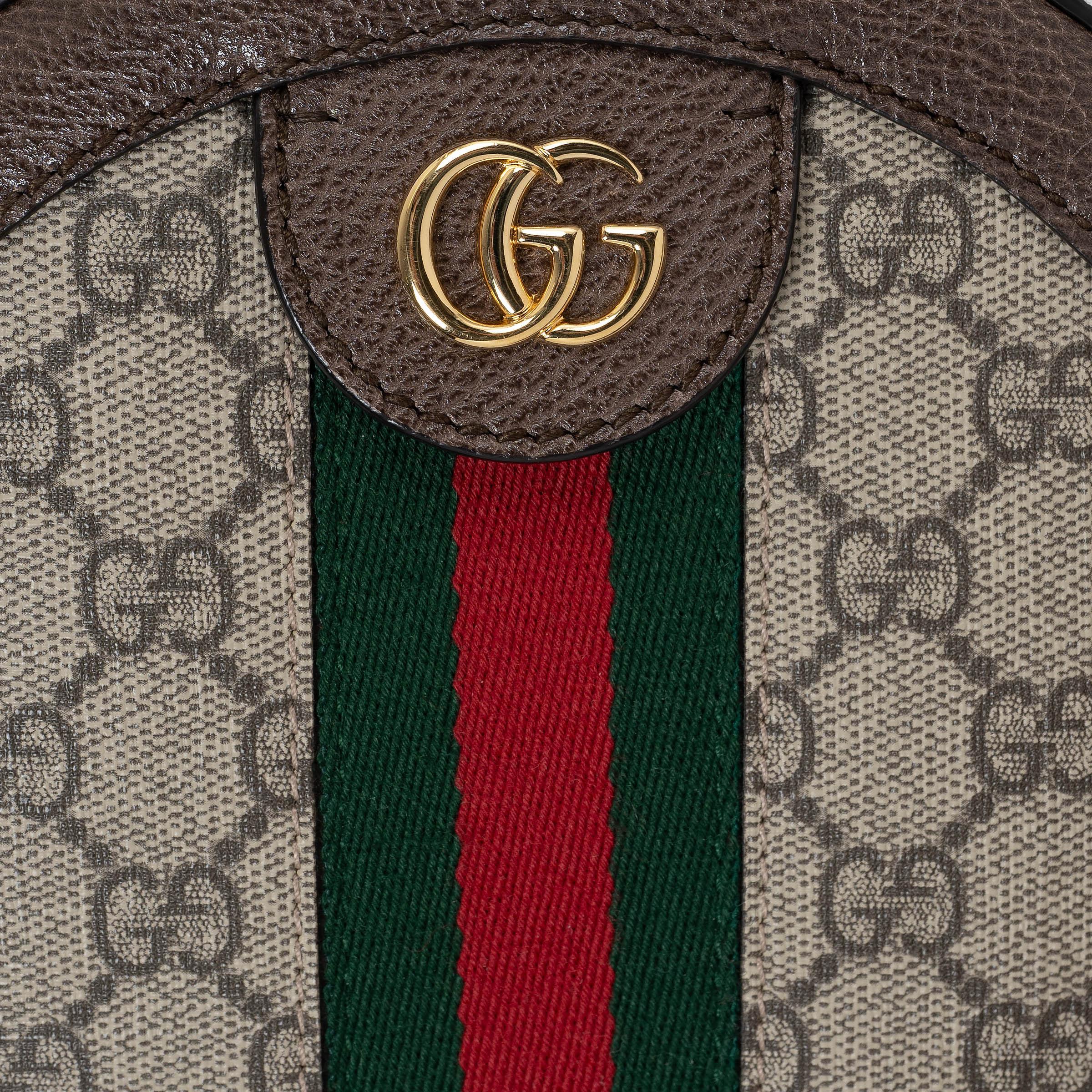 Bolso GUCCI beige y ébano GG SUPREME ROUND OPHIDIA MINI en venta 1