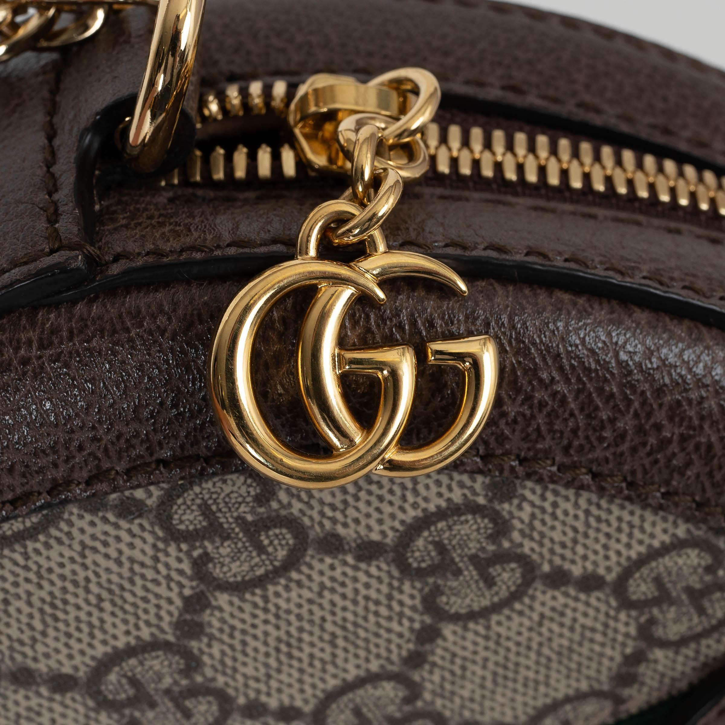 Bolso GUCCI beige y ébano GG SUPREME ROUND OPHIDIA MINI en venta 2