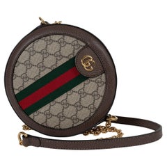 GUCCI beige & ebony GG SUPREME ROUND OPHIDIA MINI Shoulder Bag
