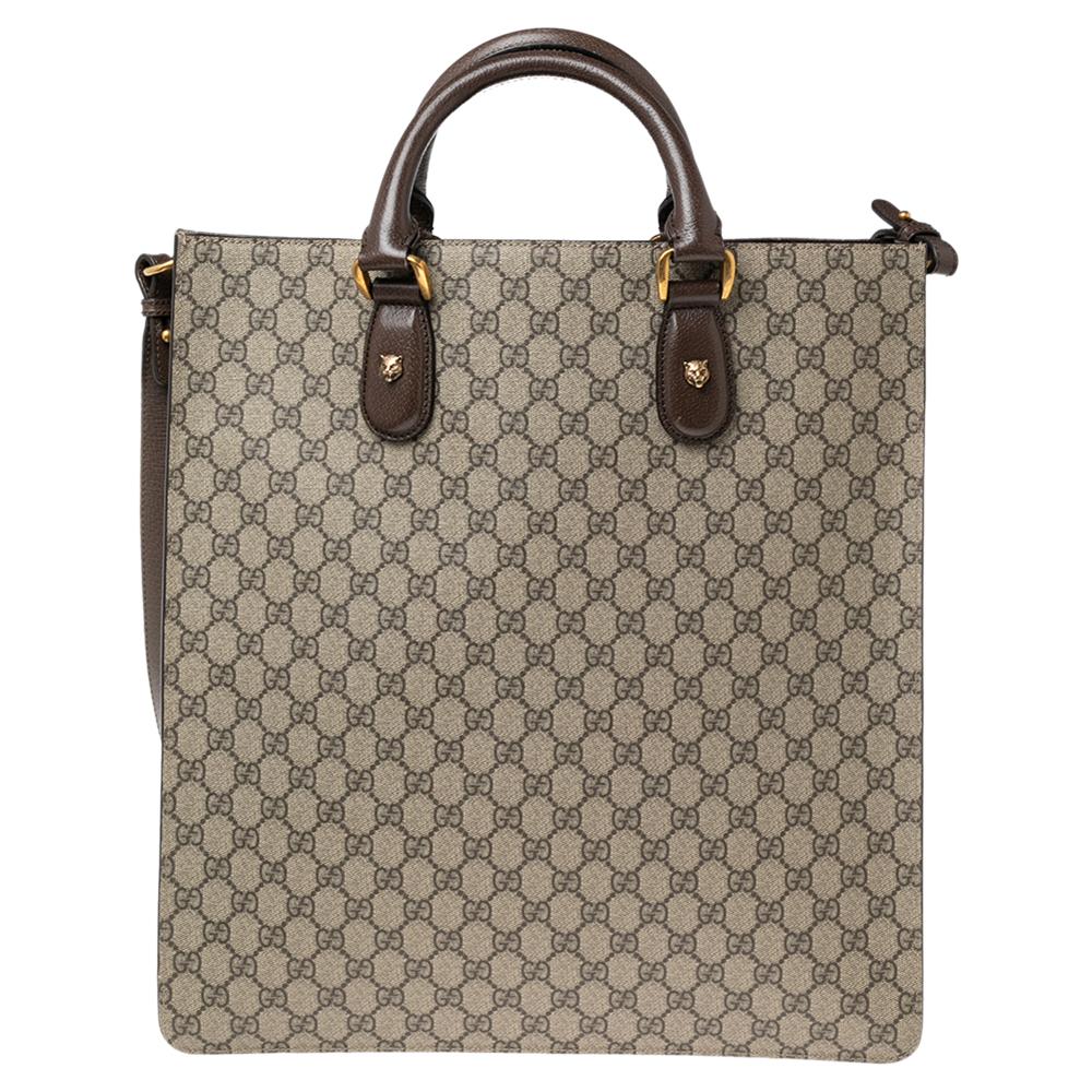 Another prized piece from Gucci's Animalier collection is this tote. This beauty here is crafted from GG Supreme canvas and on the front, it holds a notable bee motif and a Web trim. The interior is lined with Alcantara and the bag is held by two