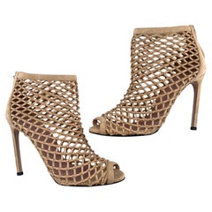 Gucci Stivali a spillo a gabbia in pelle e camoscio beige Eline, Nuovo/Vecchio, anni 2010