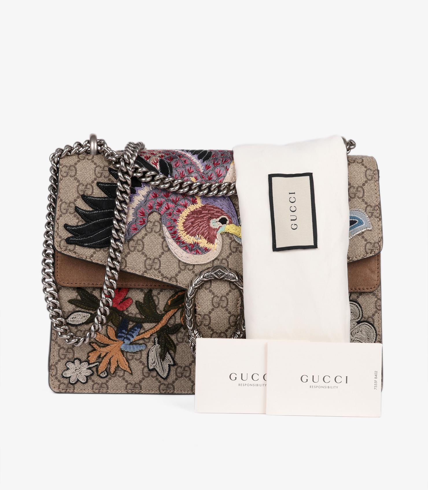 Gucci Beige Embroidered GG Supreme Canvas & Brown Suede Medium Dionysus 6