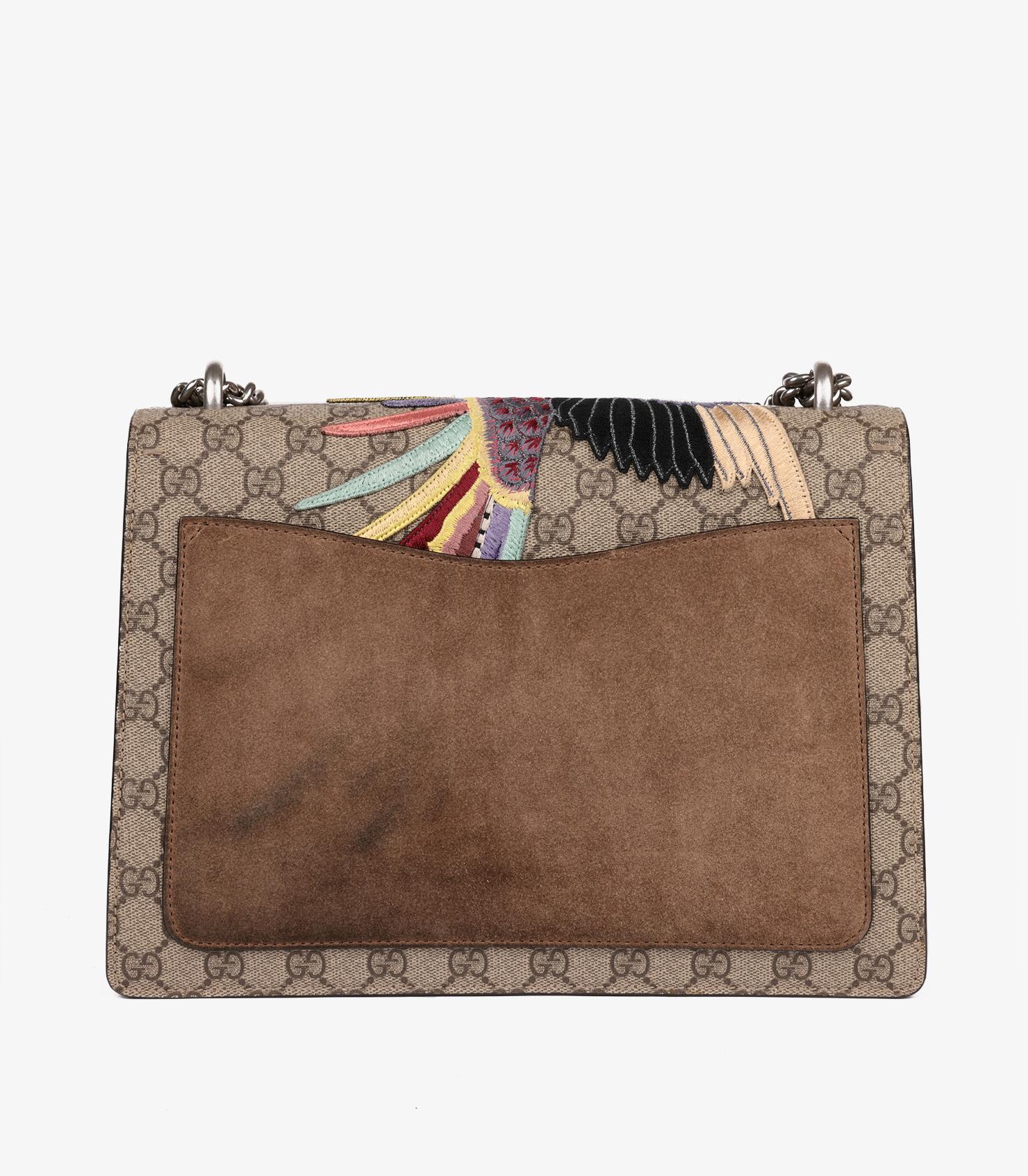 Gucci Beige Embroidered GG Supreme Canvas & Brown Suede Medium Dionysus 1