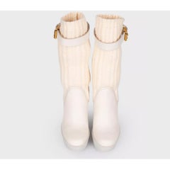 Gucci Beige Fabric & Leather Buckle Wedge Sock Boots Sz.37