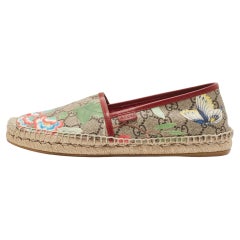 Gucci Beige Flora Print Coated Canvas and Leather Slip On Espadrilles Size 39