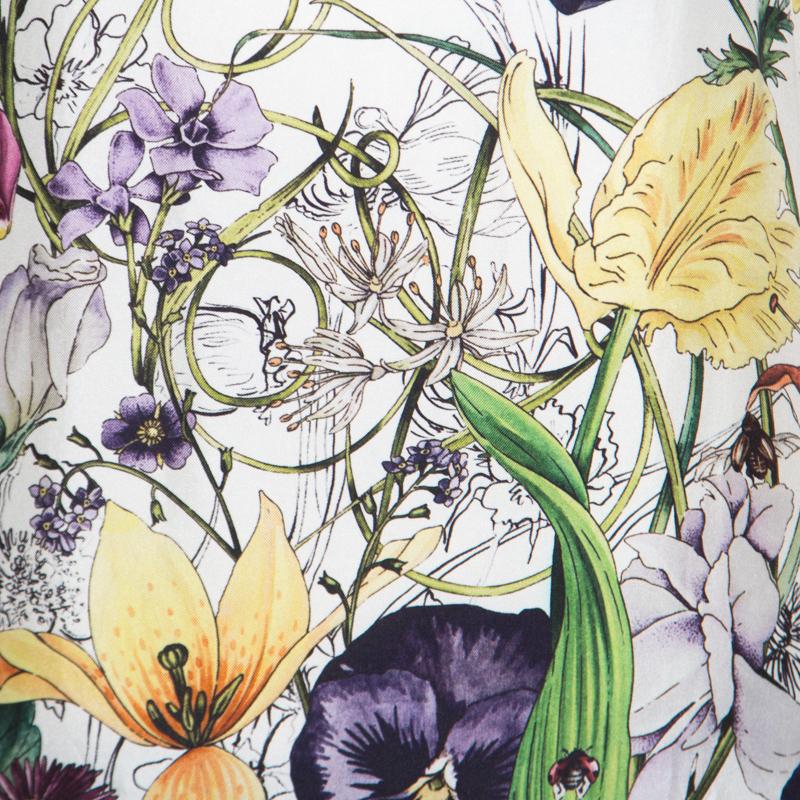 Gucci Beige Floral Printed Silk Rib Trim Sleeveless Top XS Damen