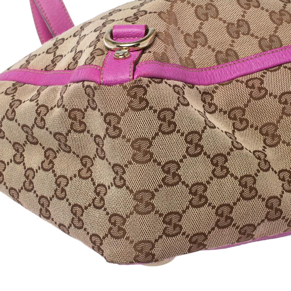 Gucci Beige/Fuchsia GG Canvas and Leather Abbey D-Ring Tote 5