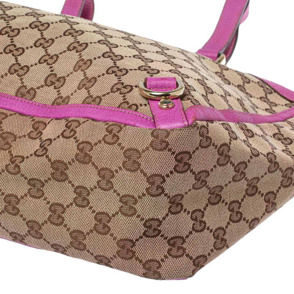 Gucci Beige/Fuchsia GG Canvas and Leather Abbey D-Ring Tote 6