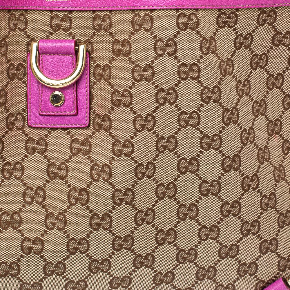 Gucci Beige/Fuchsia GG Canvas and Leather Abbey D-Ring Tote 4