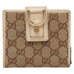 Gucci Beige GG Canvas and Leather Abbey D Ring Compact Wallet