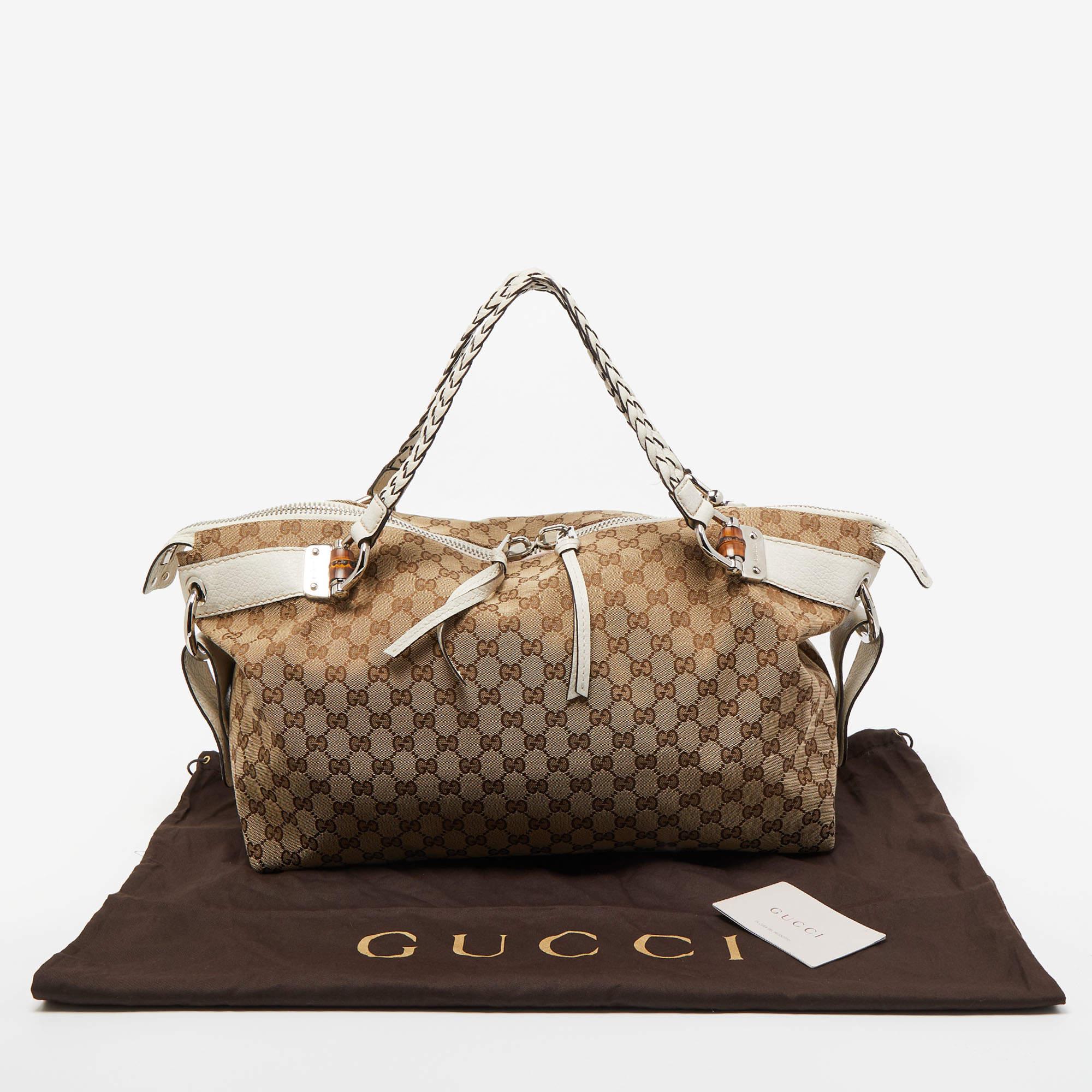 Gucci Beige GG Canvas And Leather Bamboo Bar Shoulder Bag 12