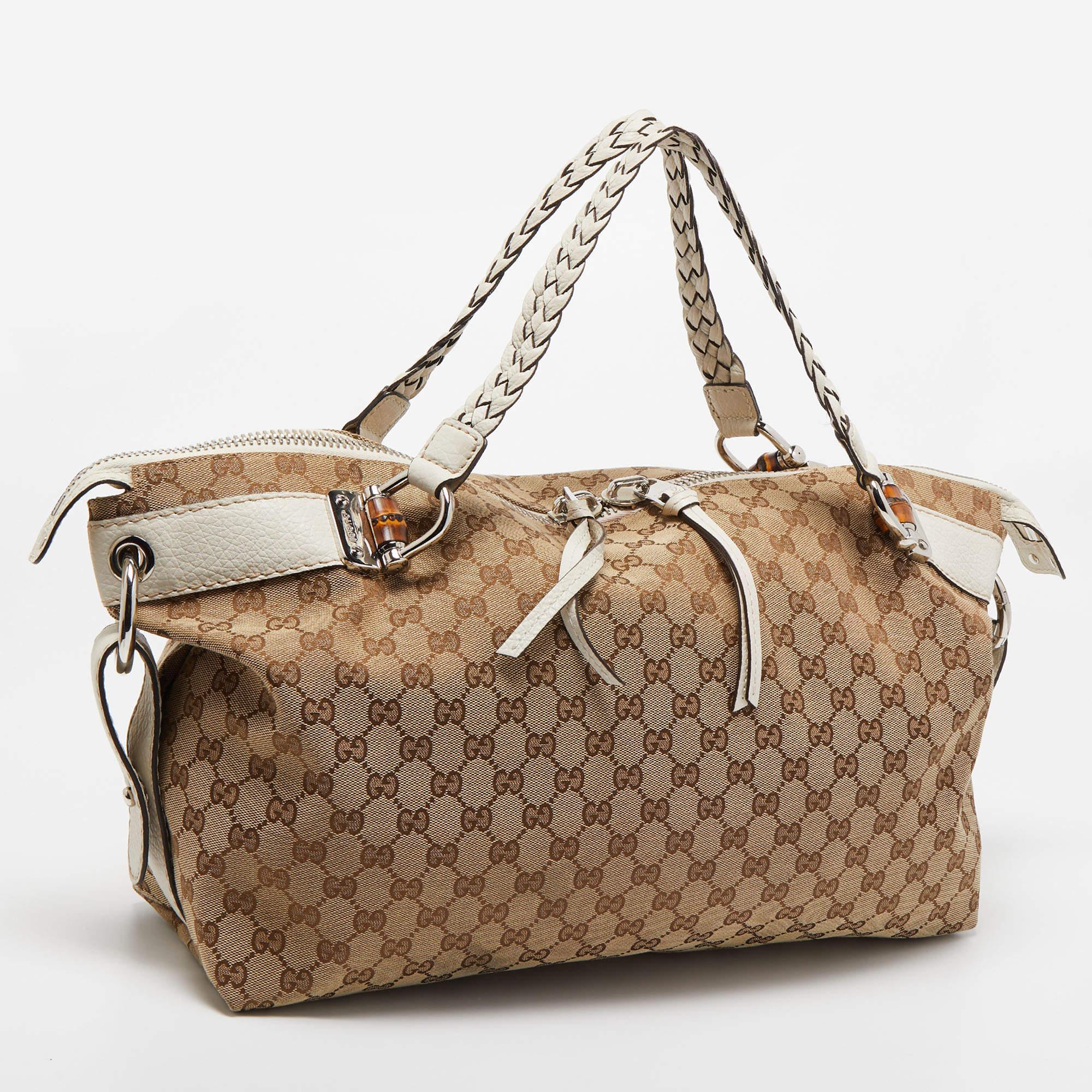 Gucci Beige GG Canvas And Leather Bamboo Bar Shoulder Bag 1