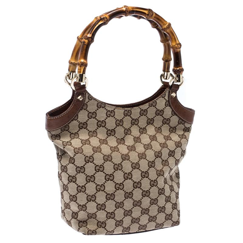 Gucci Beige GG Canvas and Leather Bamboo Handle Satchel 7