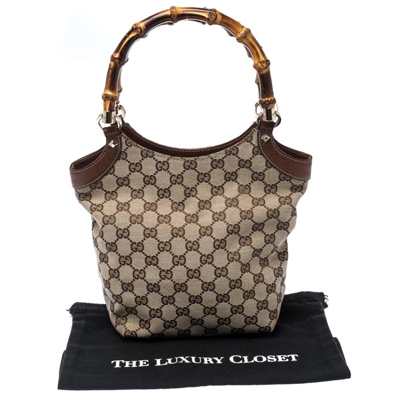 Gucci Beige GG Canvas and Leather Bamboo Handle Satchel 8