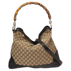 Gucci Beige GG Canvas And Leather Bamboo Shopper Tote