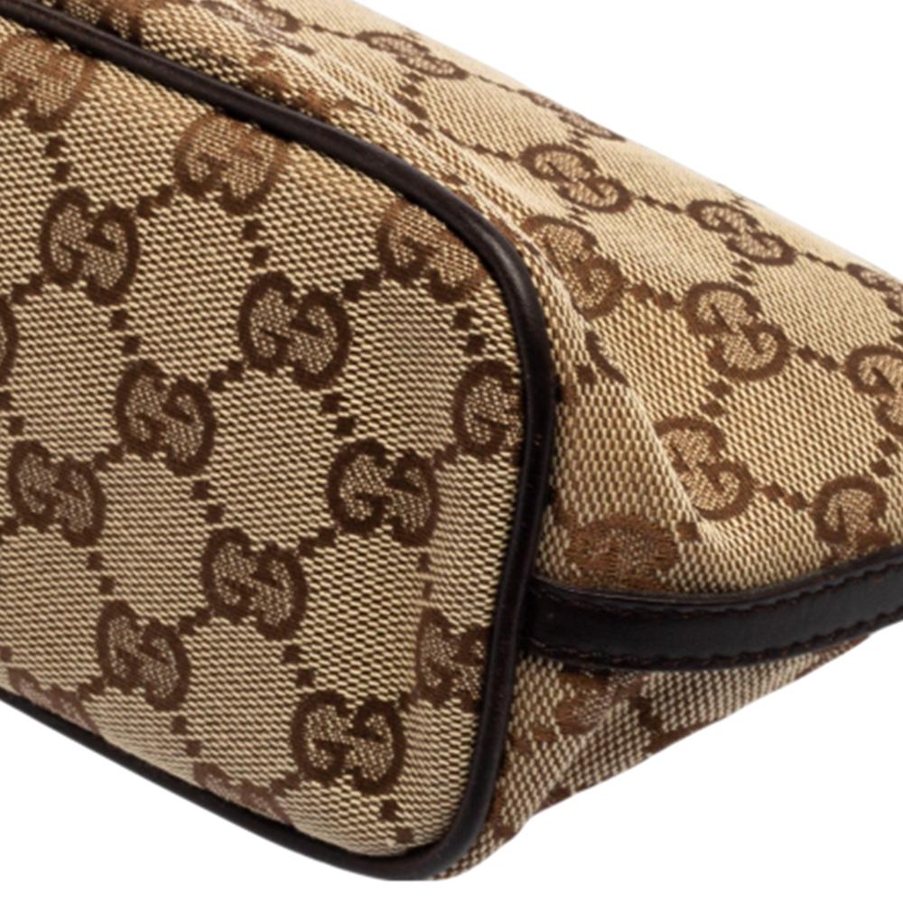 Gucci Beige GG Canvas and Leather Boat Pochette Bag In Excellent Condition In Dubai, Al Qouz 2