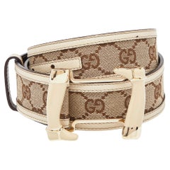 Gucci Beige GG Canvas and Leather Buckle Belt 80CM