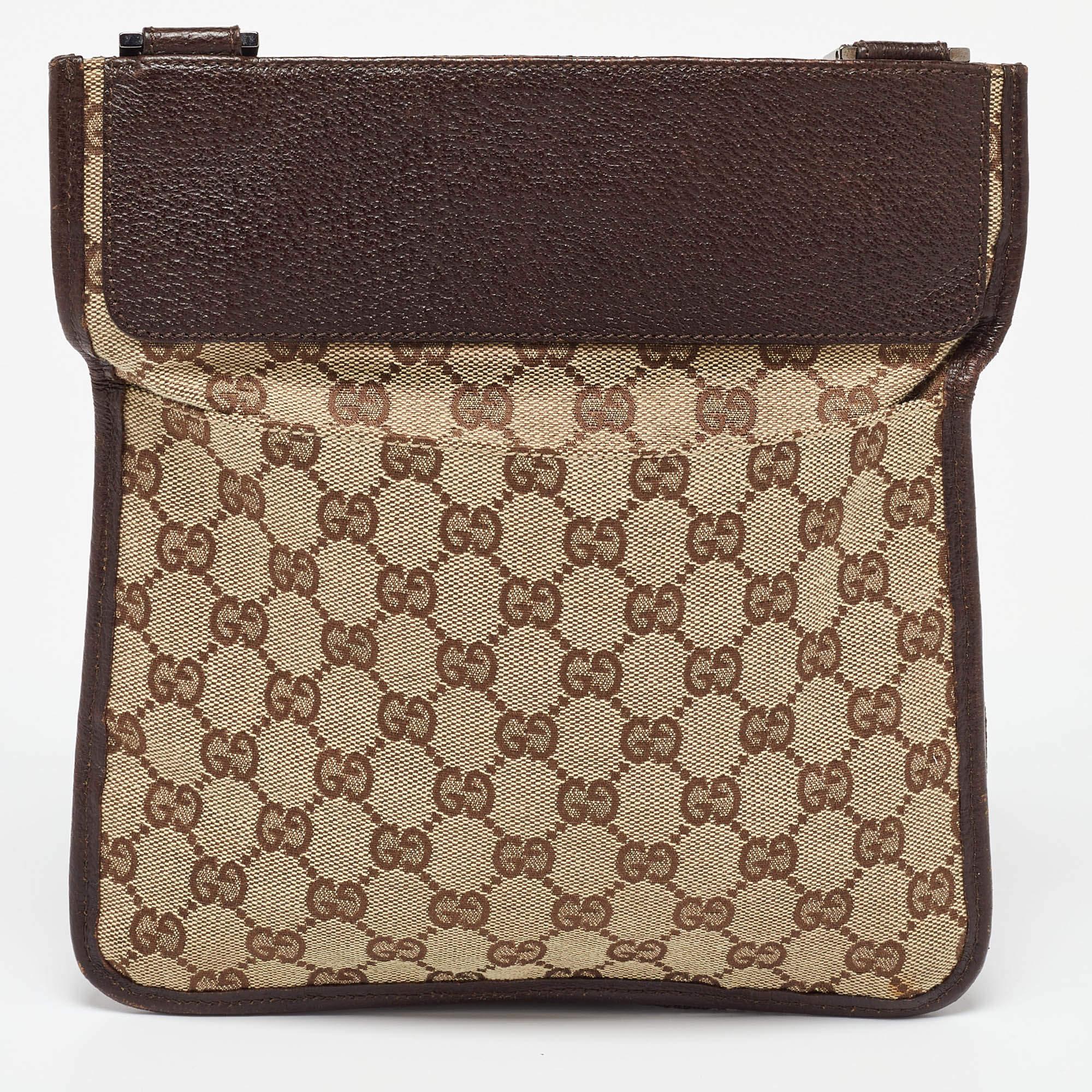 Bolso cruzado de lona y piel Gucci Beige GG 1