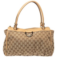 Gucci Beige GG Canvas and Leather D Ring Tote