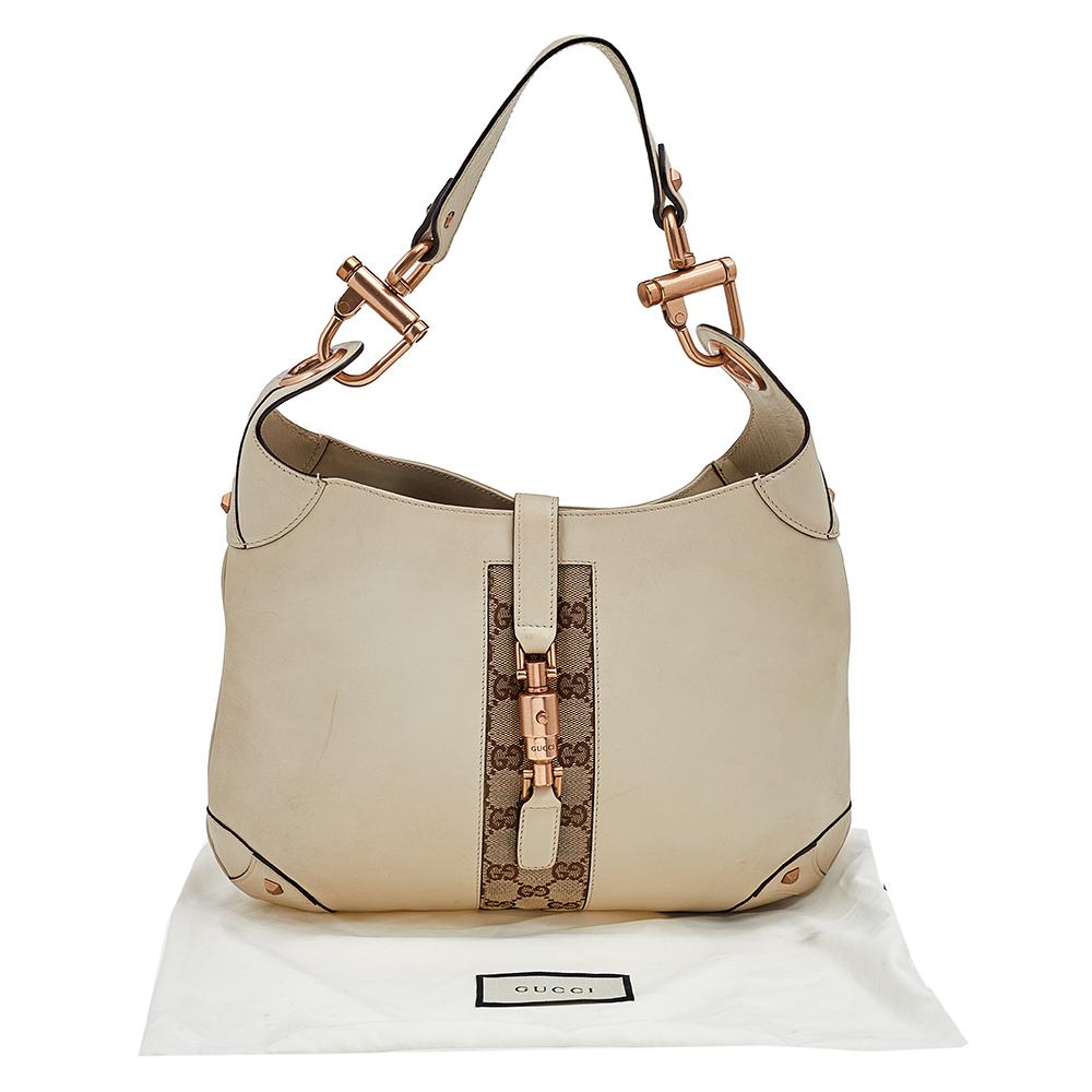 Gucci Beige GG Canvas And Leather Jackie Nailhead Hobo 6