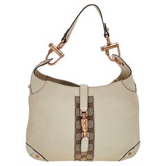 Gucci Beige GG Canvas And Leather Jackie Nailhead Hobo