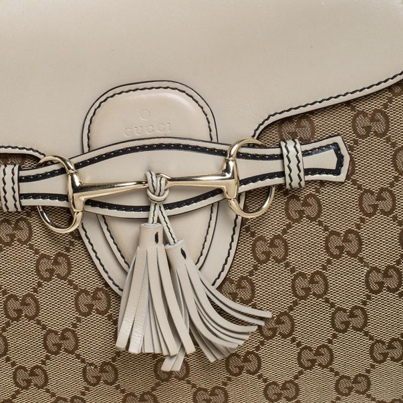 Women's Gucci Beige GG Canvas and Leather Large Emily Chain Shoulder Bag