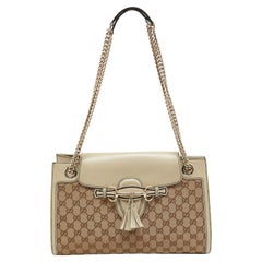 Gucci Beige GG Canvas and Leather Large Emily Chain Shoulder Bag