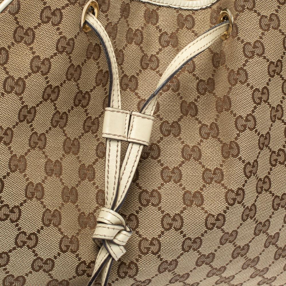 Gucci Beige GG Canvas and Leather Large Preggy Braided Bamboo Tassel Tote 1