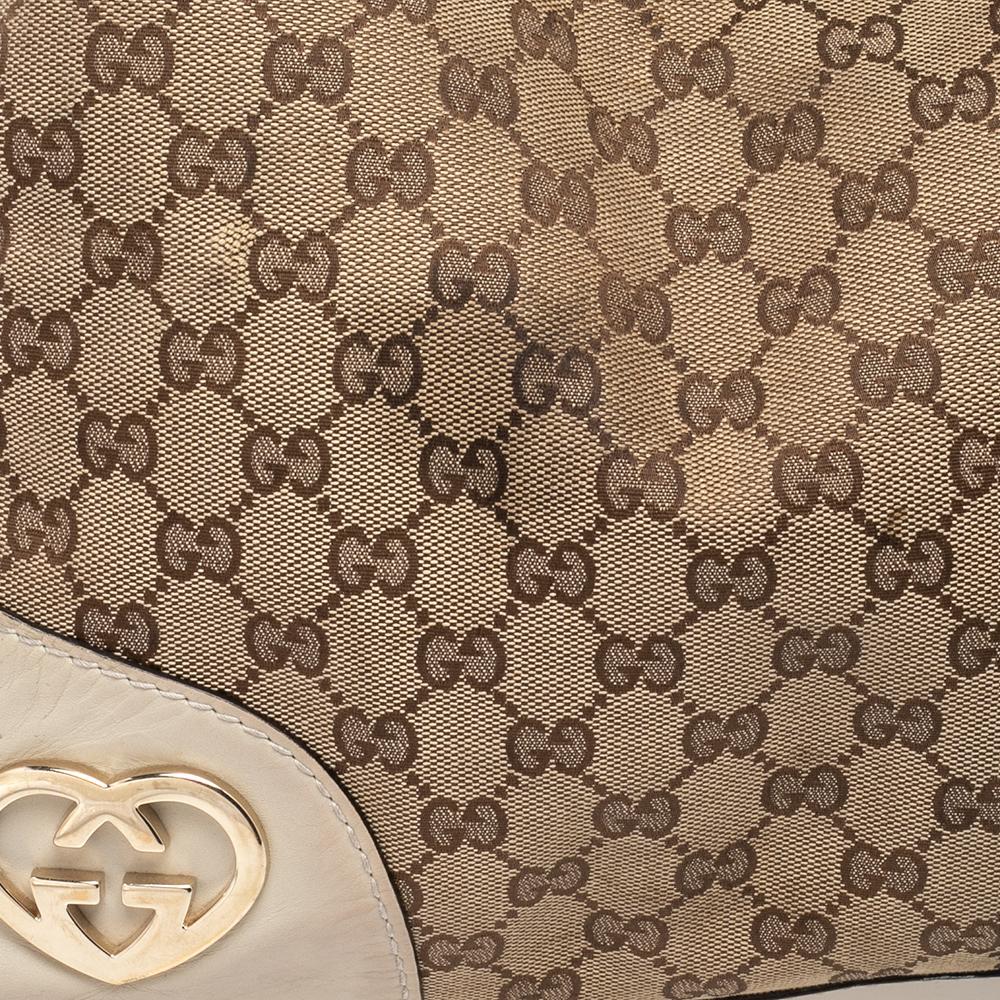 Gucci Beige GG Canvas And Leather Lovely Heart Hobo 6