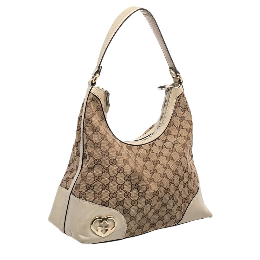 Women's Gucci Beige GG Canvas And Leather Lovely Heart Hobo