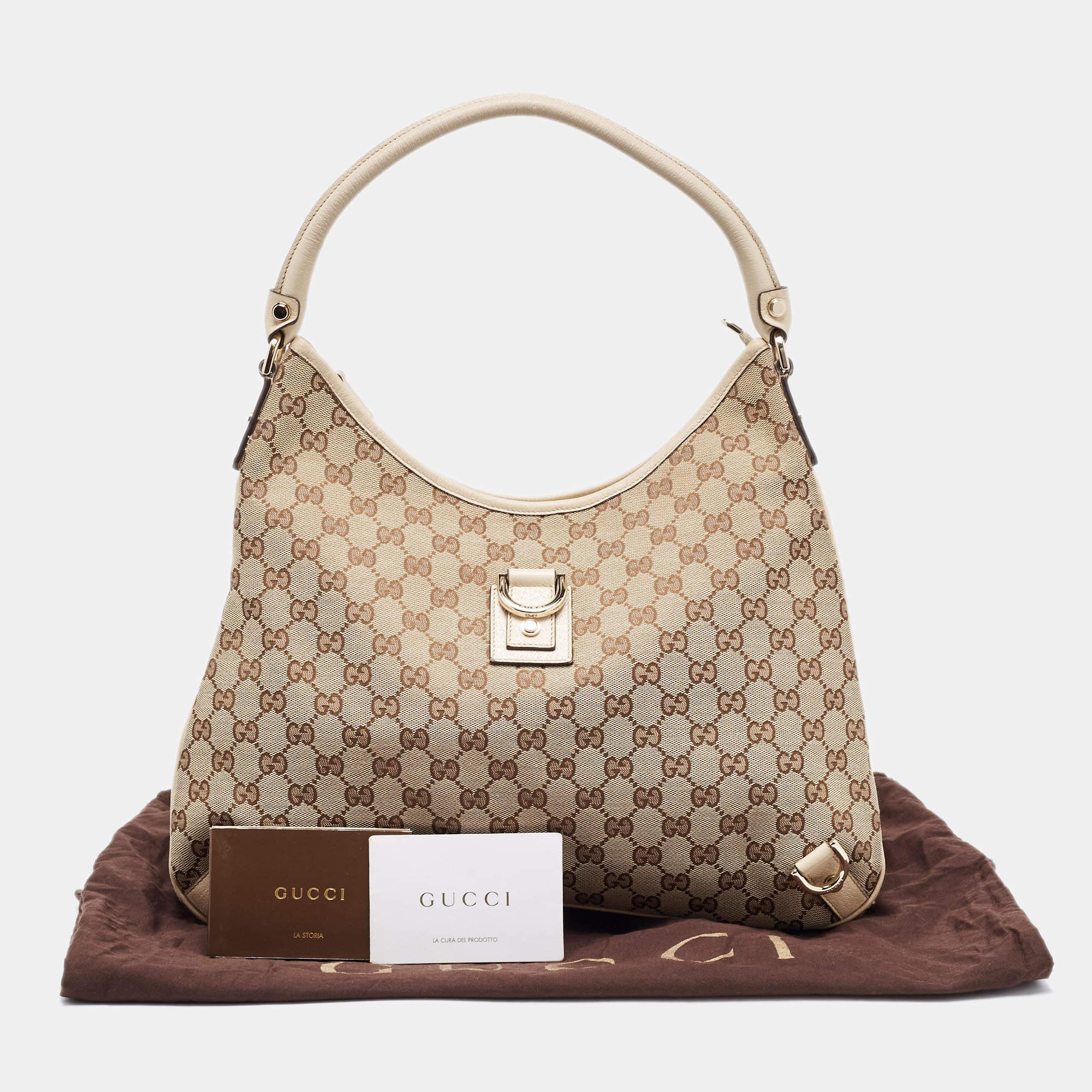 Gucci Beige GG Canvas and Leather Medium Abbey D-Ring Hobo 15