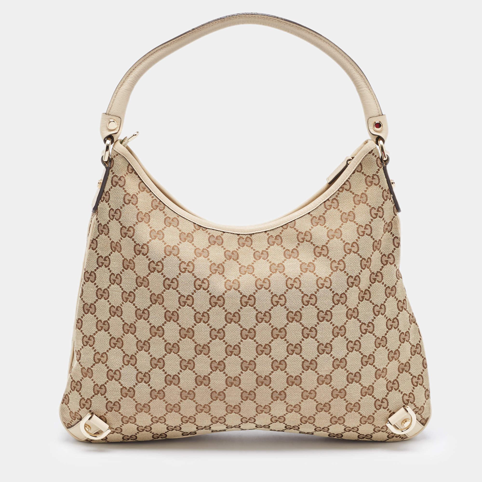 Women's Gucci Beige GG Canvas and Leather Medium Abbey D-Ring Hobo