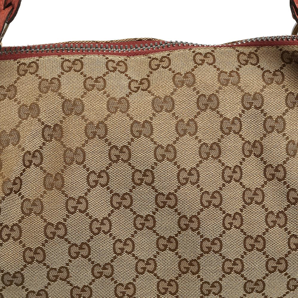 Gucci Borsa a tracolla media in tela e pelle GG Beige Bamboo Bar In condizioni buone a Dubai, Al Qouz 2