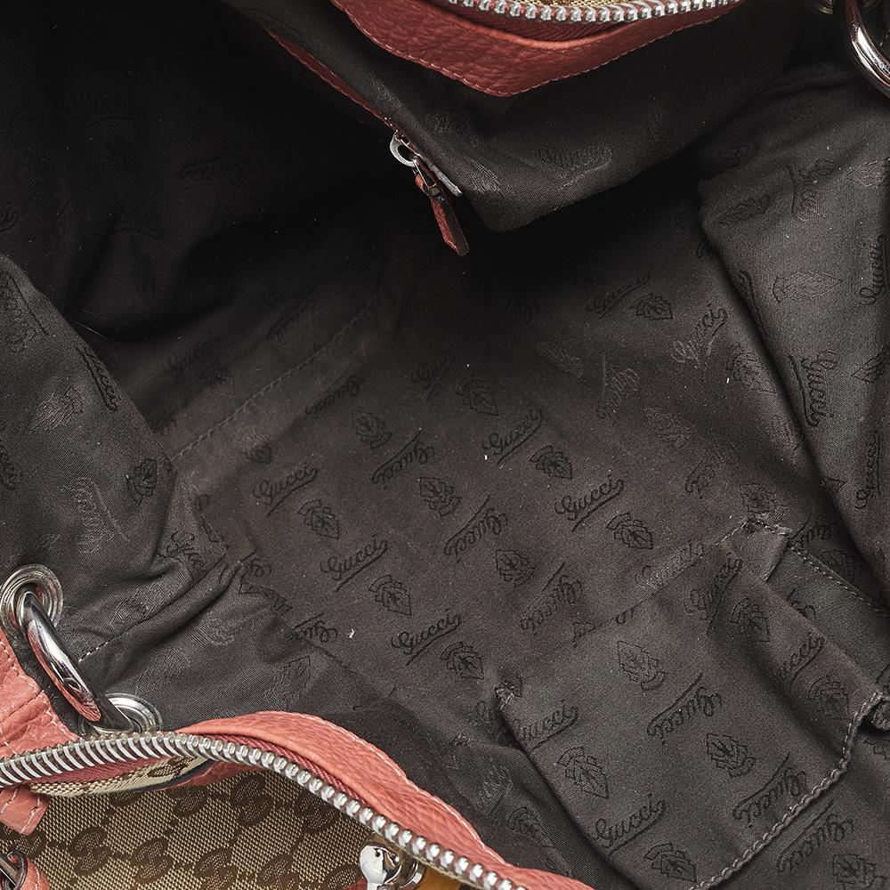 Gucci Borsa a tracolla media in tela e pelle GG Beige Bamboo Bar 4
