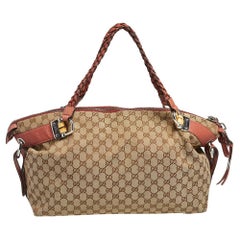 Gucci Borsa a tracolla media in tela e pelle GG Beige Bamboo Bar